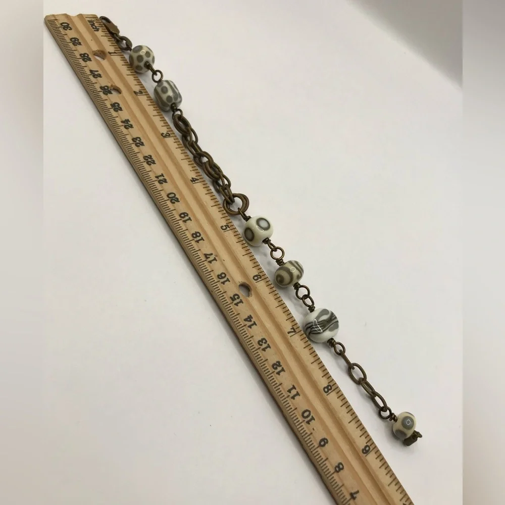 Unique Glass Beaded and Brass/Copper Chain Bracelet - Picture 6 of 6